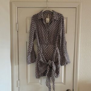 Free People Brown and White Geometric Wrap Dress